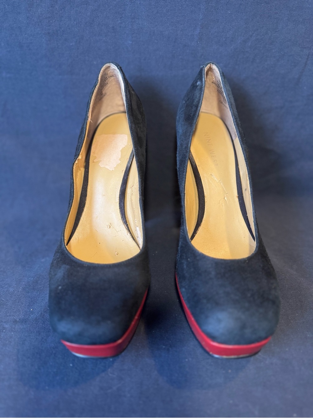 Black Suede Platform Pump with‎ Red Sole Accent